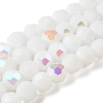 Imitation Jade Glass Beads Strands, Faceted, Round, White, 10x9mm, Hole: 1.3mm, about 65~68pcs/strand, 24.13~24.21''(61.3~61.5cm)
