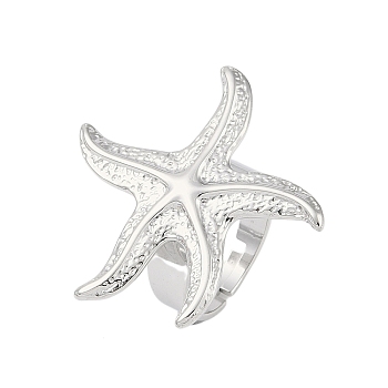 Non-Tarnish 304 Stainless Steel Adjustable Rings for Women, Starfish, Stainless Steel Color, US Size 7 1/4(17.5mm)