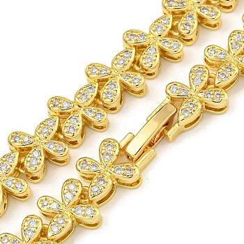 Rack Plating Brass Pave Cubic Zirconia Butterfly Link Necklaces, Long-Lasting Plated, Cadmium Free & Lead Free, Real 18K Gold Plated, Clear, 16.30 inch(41.4cm)