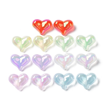 UV Plating Rainbow Iridescent Transparent Acrylic Beads, Heart, Mixed Color, 16.5x21x9.8mm, Hole: 1.8mm