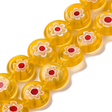 Gold Flat Round Millefiori Lampwork Beads