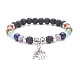 Natural Mixed Gemstone Round Beaded Stretch Bracelets with Alloy Charms(BJEW-JB09403)-2