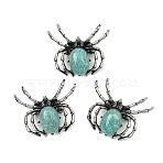 Alloy Natural Amazonite Lapel Pin Brooches, Spider, Antique Silver, 35.5x42.5mm(JEWB-D311-01AS)
