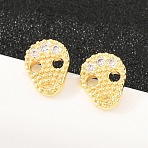 Brass Micro Pave Clear Cubic Zirconia Stud Earrings, Skull, Long-Lasting Plated, Rack Plating, Lead Free & Cadmium Free, Real 18K Gold Plated, 9.5x7.5mm(EJEW-F405-16G)