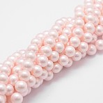 Shell Pearl Bead Strands, Rainbow Plated, Grade A, Round, Pink, 8mm, Hole: 1mm, about 51pcs/strand, 16 inch(X-BSHE-L025-06-8mm)