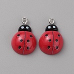 Opaque Resin Pendants, Ladybug Charms, with Platinum Plated Iron Loops, Cerise, 23.5x15x7mm, Hole: 1.8mm(RESI-TAC0005-020)