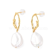 Teardrop Natural Pearl Stud Earrings for Women, Sterling Silver Dangle Earrings, Real 18K Gold Plated, 38x14mm(EJEW-E303-26G)