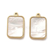 304 Stainless Steel Pendants, with Shell, Rectangle Charms, Real 14K Gold Plated, 18.5x12x2.5mm, Hole: 1.2mm(STAS-L022-074G)