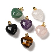 Natural Mixed Gemstone Perfume Bottle Pendants, Heart Charms with Golden Plated 304 Stainless Steel Findings, 28x20x12mm, Hole: 2mm(G-Z039-03G)