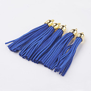 Faux Suede Tassel Pendant Decorations, with CCB Plastic Cord Ends, Golden, Medium Blue, 84~89x11.5~12mm, Hole: 2.5mm(FIND-T003-A40)