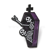 Halloween Theme Alloy Enamel Brooch, Pin for Backpack Clothes, Coffin, Skull, 31x20x1.5mm(JEWB-E022-01EB-01)