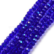Electroplate Glass Beads Strands, Half Rainbow Plated, Faceted, Rondelle, Blue, 3.5x3mm, Hole: 0.4mm, about 123~127pcs/strand, 13.7~14.1 inch(35~36cm)(EGLA-A034-T3mm-L16)