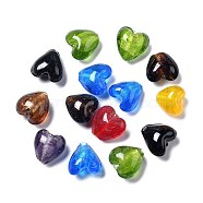 Handmade Silver Foil Glass Beads, Heart, Mixed Color, about 15mm wide, 15mm long,  hole: 1~2mm(X-SLH15MMY-1)