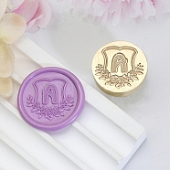 Golden Tone Round Wax Seal Brass Stamp Heads, for Wax Seal Stamp, Flower with Letter Pattern, Letter A, 20x14mm, Inner Diameter: 7mm(AJEW-Z034-02G-A)