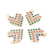 Brass Micro Pave Colorful Cubic Zirconia Pendants, with Jump Ring, Long-Lasting Plated, Lead Free & Cadmium Free & Nickel Free, Heart, Real 18K Gold Plated, 24x21x2.5mm, Hole: 3.5mm(ZIRC-Z019-43G-NR)