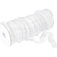 Chinlon Organza Elastic Lace Ribbon, Single Ruffle Organza Trim, for Clothes Sewing Embellishment, White, 25x0.6mm(EC-WH0013-12A)