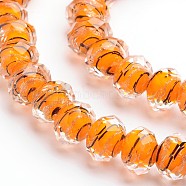 Handmade Gold Sand Lampwork Rondelle Beads Strands, Faceted, Dark Orange, 12x9mm, Hole: 1mm, 40pcs/strand, 14.2~15.4 inch(LAMP-I010-C-02)