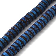 Electroplated Natural Lava Rock Beads Strands, Flat Round/Disc, Heishi Beads, Blue Plated, 7x3mm, Hole: 3mm, about 123pcs/strand, 16.14''(41cm)(G-Q1009-F01-01A)
