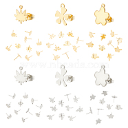60Pcs 6 Style 304 Stainless Steel Stud Earring Findings, with Horizontal Loops and 201 Stainless Steel Ear Nuts/Earring Backs, Flower & Clover & Maple Leaf, Golden & Stainless Steel Color, 11~14x10~12mm, Hole: 1~1.4mm, Pin: 0.8mm, 10Pcs/style(STAS-DC0010-20)