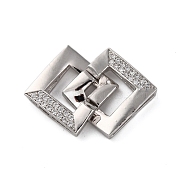 Rack Plating Square Brass Interlocking Clasps, with Clear Cubic Zirconia, Long-Lasting Plated, Lead Free & Cadmium Free, Platinum, 26mm(KK-Z070-28P)