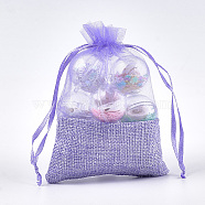 Organza Bags, with Burlap Cloth, Drawstring Bags, Rectangle, Lilac, 13.2~14.2x9.6~10.2cm(OP-T004-01A-04)