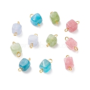 Natural Dolomite Connector Charms, with Golden Tone Brass Double Loops, Dyed, Square, Mixed Color, 14x7~7.5x6.5~7.5mm, Hole: 1.5~2.5mm(PALLOY-JF01678)