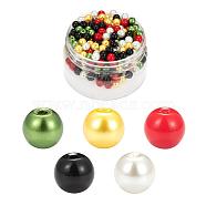 300Pcs 5 Colors Christmas Theme Baking Painted Glass Pearl Round Beads, Mixed Color, 6~7mm, Hole: 1mm, 5 colors, 60pcs/color(HY-FS0001-02)