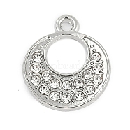 Alloy Micro Pave Rhinestone Pendants, Flat Round, Platinum, 18x15x2mm, Hole: 1.6mm(FIND-K020-15P)