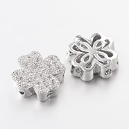 Brass Micro Pave Cubic Zirconia Beads, Clover, Lead Free & Nickel Free, Platinum, 10x10x4mm, Hole: 1mm(X-ZIRC-L037-78P-FF)