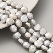 Dyed Natural Cultured Freshwater Pearl Beads Strands, Two Sides Polished, Light Grey, 8~9mm, Hole: 0.5mm, about 23pcs/strand, 6.89''(17.5cm)(PEAR-A006-09D)