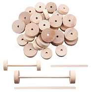 Birchwood Wheel and Birchwood Sticks, DIY Accessories, Flat Round & Column, BurlyWood, 28x10mm, Hole: 5mm, 64pcs/set(DIY-OC0005-59)