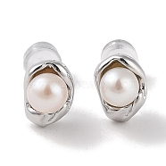 Sterling Silver Stud Earrings, with Natural Pearl, Jewely for Women, Oval, 10x7mm(EJEW-C087-07A-P)