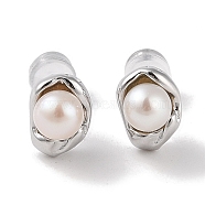 Anti-Tarnish Sterling Silver Stud Earrings, with Natural Pearl, Jewely for Women, Oval, 10x7mm(EJEW-C087-07A-P)