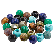 Elite 28Pcs 7 Styles Mixed Gemstone European Beads, Large Hole Beads, Round, Mixed Dyed and Undyed, 12x9~9.5mm, Hole: 5.5~6mm, 4pcs/style(G-PH0002-37)