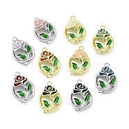 Rack Plating Alloy Enamel Pendants, Flower with Leaf, Mixed Color, 24x26x4.5mm, Hole: 1.8mm(PALLOY-D007-15)
