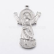 304 Stainless Steel Pendant Rhinestone Settings, Jesus, For Easter, Stainless Steel Color, 40x25x3.5mm, Hole: 2mm, Fit for 1.5mm Rhinestone(STAS-G172-79P)