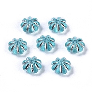 Acrylic Beads, Silver Metal Enlaced, Flower, Turquoise, 6.5x6.5x3.5mm, Hole: 1.6mm, about 6250pcs/500g(SACR-C005-02A)