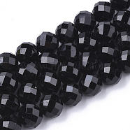 Natural Black Tourmaline Beads Strands, Faceted, Round, 7.5~8x8mm, Hole: 1mm, about 25pcs/strand, 7.48 inch(G-S345-8mm-002)