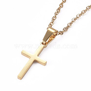 304 Stainless Steel Pendant Necklaces, with Cable Chains and Lobster Claw Clasps, Cross, Golden, 17.71 inch(45cm)(NJEW-I237-03G)