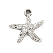 Non-Tarnish 304 Stainless Steel Pendants, Starfish Charms, Stainless Steel Color, 15x15x2mm, Hole: 1.8mm(STAS-L080-007P)