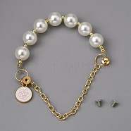 Glass Pearl DIY Keychains, Phone Case Decoration Jewelry Accessories, with Alloy Clasp and Screws & Flat Round Pendant, White, 17.6cm(AJEW-WH0289-88)