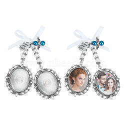 Tibetan Style Alloy Oval Pendant Cabochon Settings, with Glass Pearl Angel Charms and Glass Cabochons, Antique Silver, Tray: 40x30mm, 206mm, 2pcs/set(PALLOY-AB00008)
