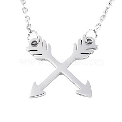 201 Stainless Steel Pendant Necklaces, with Cable Chains and Lobster Claw Clasps, Arrows, Stainless Steel Color, 17.12 inch(43.5cm), 2mm(NJEW-S105-JN529-1)