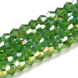 Transparent Electroplate Glass Beads Strands, AB Color Plated, Faceted, Bicone, Lime Green, 3.5mm, about 108~123pcs/strand, 12.76~14.61 inch(32.4~37.1cm)(GLAA-F029-3mm-A03)