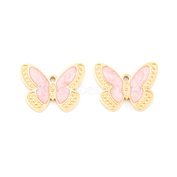 Ion Plating(IP) 304 Stainless Steel Charms, with Enamel, Real 18K Gold Plated, Butterfly Charm, Misty Rose, 11.5x14.5x1.5mm, Hole: 1mm(STAS-O007-01G)