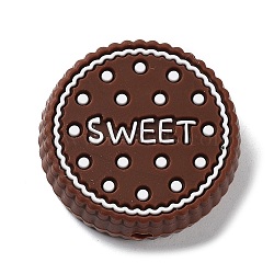 Biscuits with Word Sweet Food Grade Silicone Focal Beads, Chewing Beads For Teethers, DIY Nursing Necklaces Making, Coconut Brown, 26.5x9mm, Hole: 3mm(SIL-G008-01B-02)