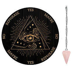 AHADEMAKER 1Pc Cone/Spike/Pendulum Natural Rose Quartz Stone Pendants, 1Pc 304 Stainless Steel Cable Chain Necklaces, 1Pc PVC Custom Pendulum Board, Dowsing Divination Board, Eye Pattern, Board: 200x4mm(DIY-GA0004-32C)