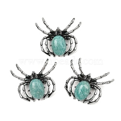 Alloy Natural Amazonite Lapel Pin Brooches, Spider, Antique Silver, 35.5x42.5mm(JEWB-D311-01AS)