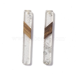 Transparent Resin & Walnut Wood Big Pendants, Rectangle Charms with Silver Foil, Clear, 52x7x3.5mm, Hole: 1.8mm(RESI-M027-11E)