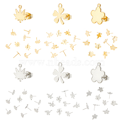 60Pcs 6 Style 304 Stainless Steel Stud Earring Findings, with Horizontal Loops and 201 Stainless Steel Ear Nuts/Earring Backs, Flower & Clover & Maple Leaf, Golden & Stainless Steel Color, 11~14x10~12mm, Hole: 1~1.4mm, Pin: 0.8mm, 10Pcs/style(STAS-DC0010-20)